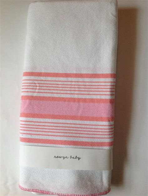 Vintage Pink Tonal Striped Heavy Flannel Blanket With Crochet Etsy