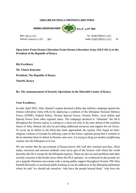 OLA Public Relations On Twitter Open Letter From Oromo Liberation