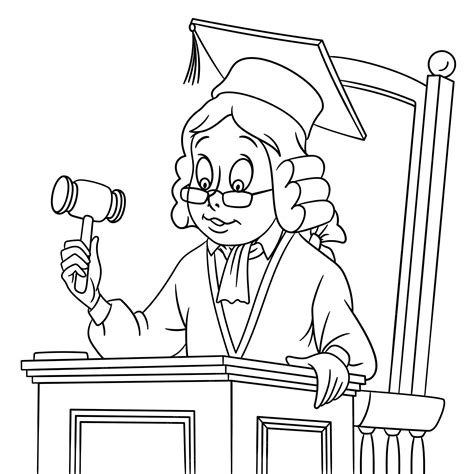Lindo juez pronunciando veredicto. página del libro de colorear de