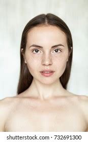 Beauty Brunette Woman Freckles Closeup Head Stock Photo Shutterstock