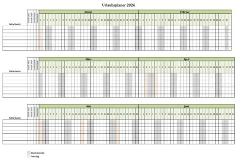 Urlaubsplaner 2026 Excel urlaubsplaner 2026 Kostenlose Excelvorlage
