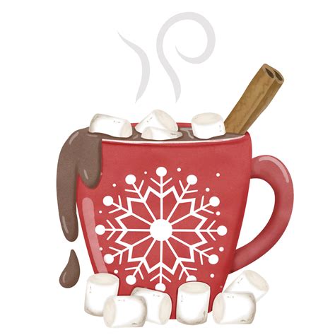 Hot Chocolate With Marshmallows And Snowflakes On Transparent Background PNG