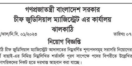 Office Of The Chief Judicial Magistrate Job Circular New Job Circular