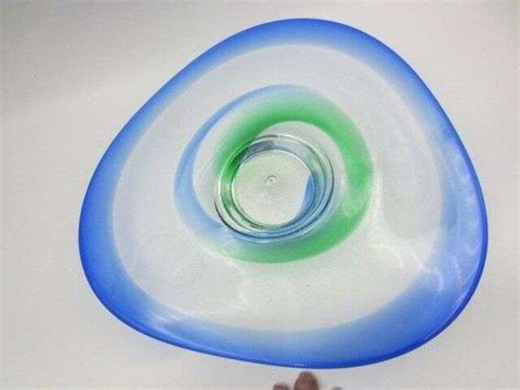 Large Green Blue Organic Sommerso And Fine Bubbles Art Glass