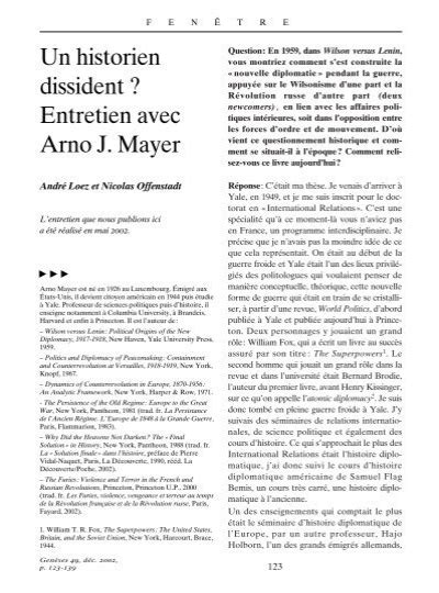 Un Historien Dissident Entretien Avec Arno J Mayer