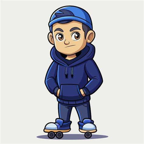 Cute Fashionable Boy In Navy Blue Hoodie And Joggers Cartoon Vector Art