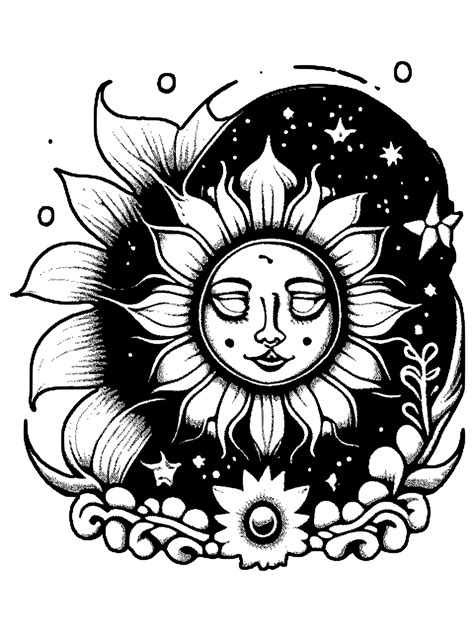 Sun And Moon Coloring Page · Creative Fabrica