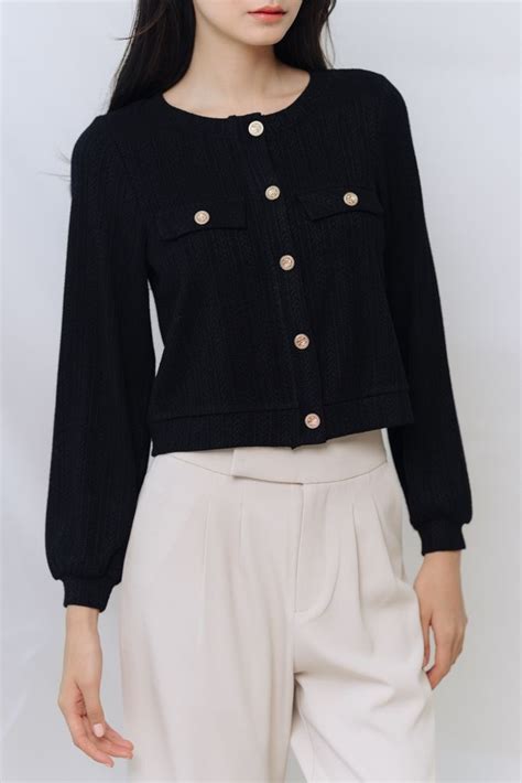 Isla Gold Button Knit Cardigan in Black - ShopperBoard