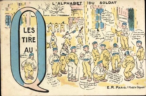 Buchstaben Ansichtskarte Postkarte Q Alphabet Du Soldat Les Tire Au