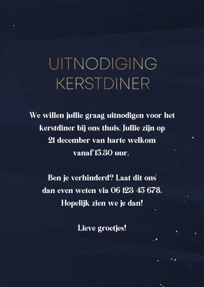 Uitnodiging Kerstdiner Donkerblauw Met Goudlook Kaartje Go