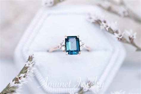 Elegant Emerald Cut London Blue Topaz Diamond Ring Engagement Ring Cluster Ring Artofit