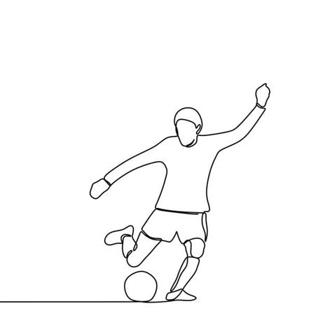 Dibujo De Persona Moda Patear Una Pelota Jugador Fútbol Lineal Continuo