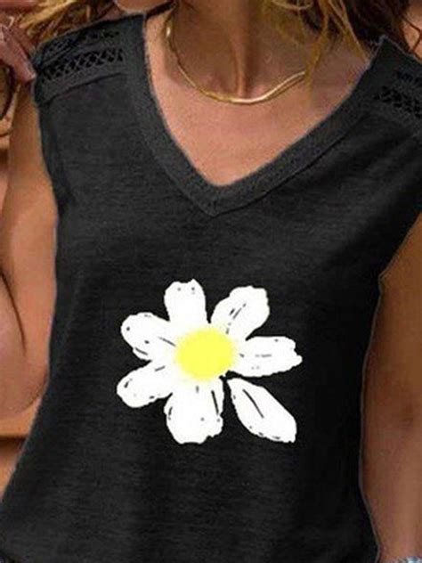 Floral Cotton Blend Loose Vacation Tank Cami Outlet Noracora