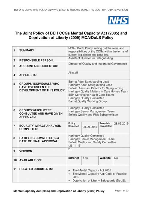 PDF Mental Capacity And Deprivation Of Liberty Policy Capacity And