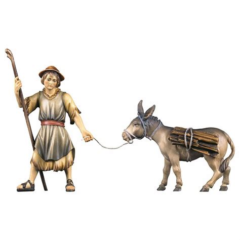 Shepherd With Donkey And Wood Pieces Cm Inch Hand Painted