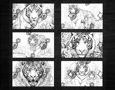 12 Tiger Coloring Page Book, Kids Adults Coloring, Instant Download ...