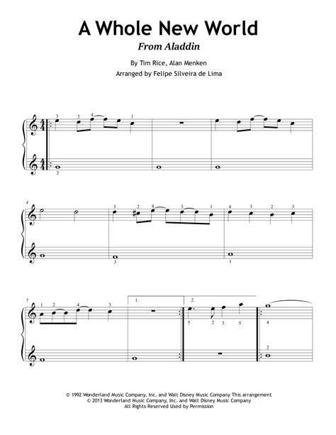 A Whole New World Arr Felipe Silveira De Lima By Tim Rice Sheet Music For Easy Piano At Sheet