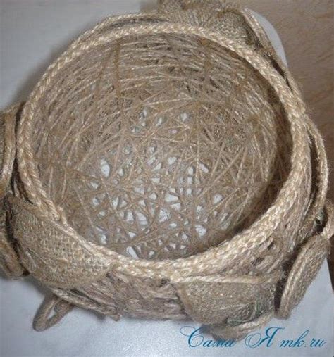 Ваза из джутового шпагата. Цветы и листья из мешковины и шпагата Jute ...