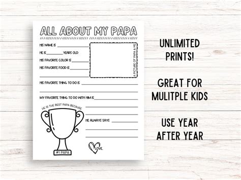 All About My Papa Printable Fathers Day Printable T Birthday T