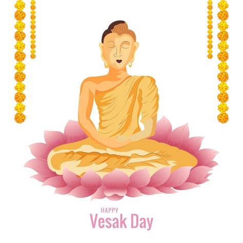 Free Vector Buddha On Lotus Flower Greeting Card On Happy Vesak Day