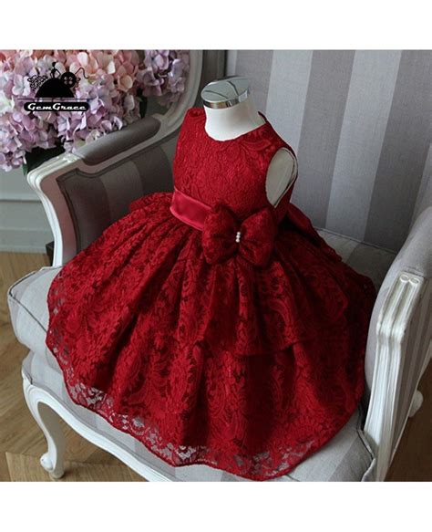 High End Burgundy Lace Princess Flower Girl Dress Girls Pageant Gown Tg7017