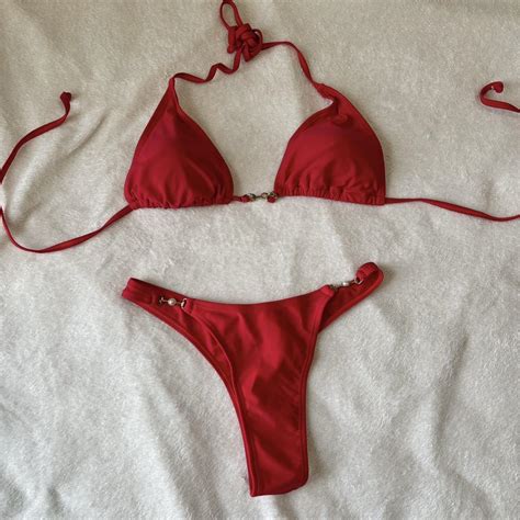 Red Bikini Set With Beads Depop