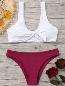 Padded Knotted Bralette Bikini Set In RED AND WHITE ZAFUL 2026