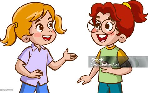 Two Kids Talking Cartoon Character Vector Illustration Stock ...