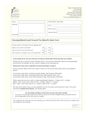 Fillable Online Rother Gov Housing Benefit And Council Tax Benefit