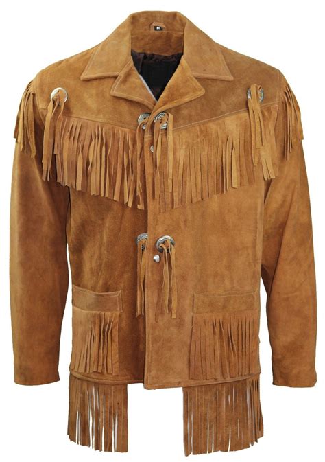 Men S New Tan Golden Western Native American Suede Leather Fringe