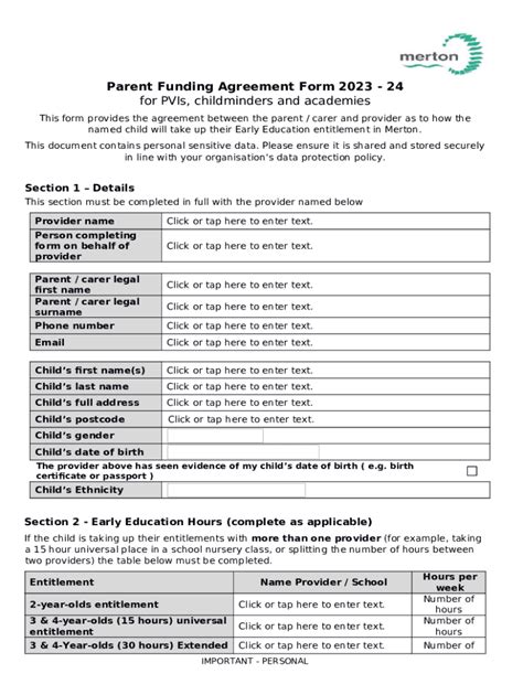 Parent Carer And Provider Agreement For Nursery Doc Template