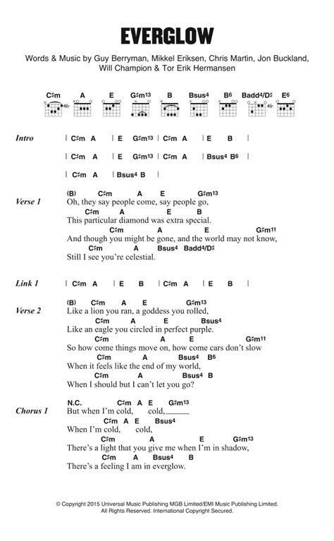 Everglow By Coldplay Sheet Music For Guitar Chords Lyrics At Sheet