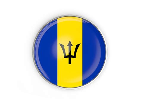 Round Button With Metal Frame Illustration Of Flag Of Barbados