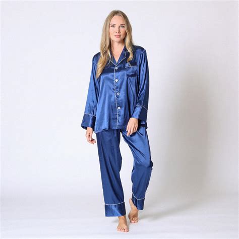 Pyjama Manches Longues Satin Bleu Midnight Lingerie Lemon Curve