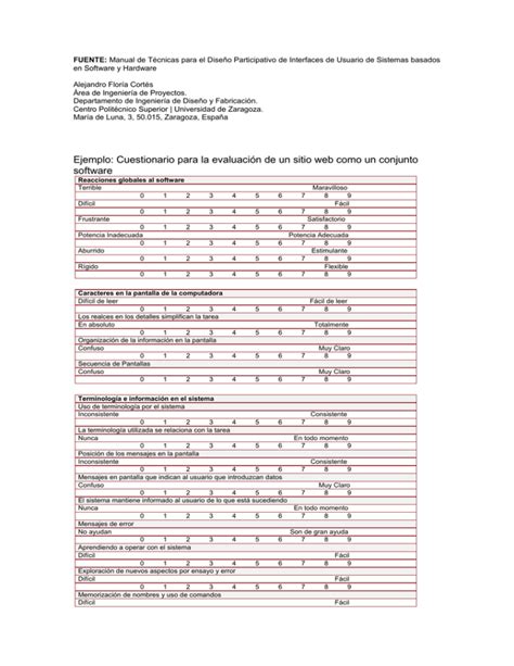 Ejemplo Cuestionario para la evaluación de un