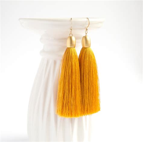 Mustard Tassel Earrings Yellow Tassel Earrings Mustard Etsy