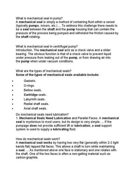 What Is Mechanical Seal in Pump | PDF