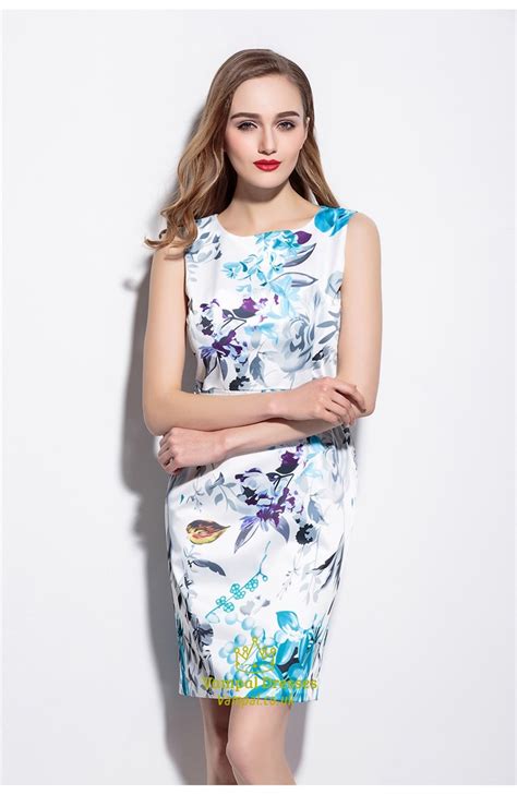 Casual White Sleeveless Floral Print Summer Sheath Dresses Vampal Dresses