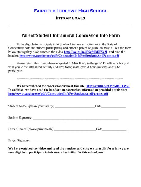 Fillable Online Intramural Concussion Form Doc Fax Email Print PdfFiller