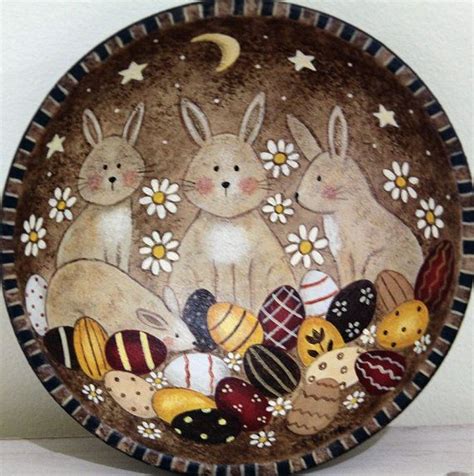 Primitive Folk Art Painting Easter Wood Bowl Baby Bunnies Etsy Food