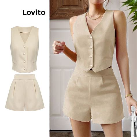 Lovito Elegante Conjunto De Shorts Es Frontais E Bolsos Para