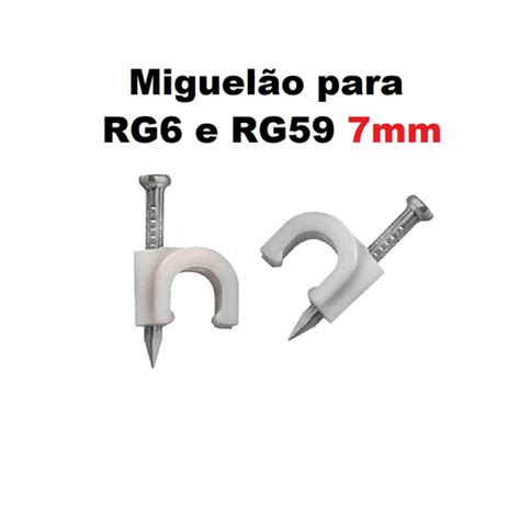 Kit 50 Peças Grampo Miguelão 7mm Fixa Fio Cabo Coaxial RG6 RG59 Branco