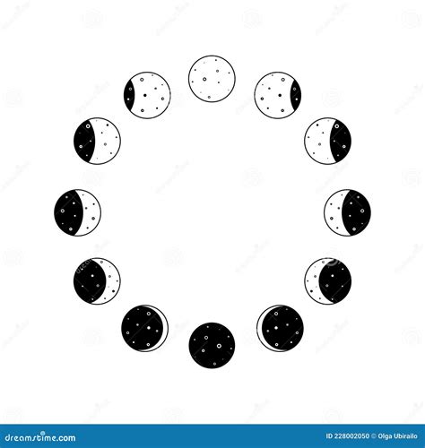 Moon Phases Icon Circular Set In Black Outline Silhouette Whole