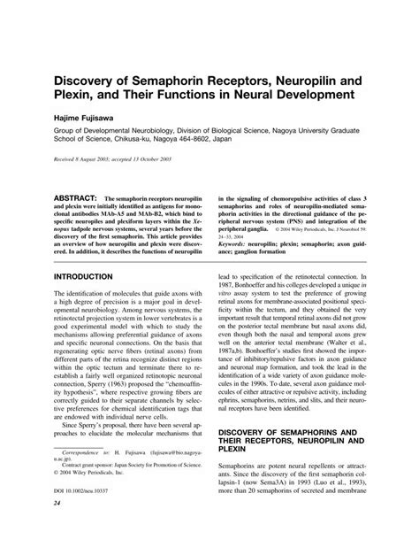 Pdf Discovery Of Semaphorin Receptors Neuropilin And Plexin And