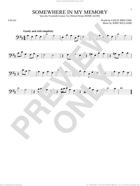 Somewhere In My Memory Sheet Music For Cello Solo Pdf