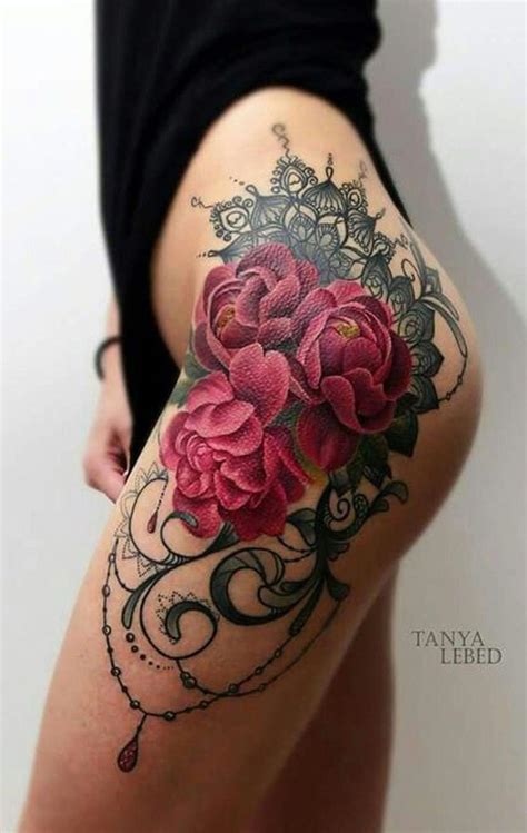 Watercolor Rose Thigh Tattoo Ideas At MyBodiArt Black Lace Upper