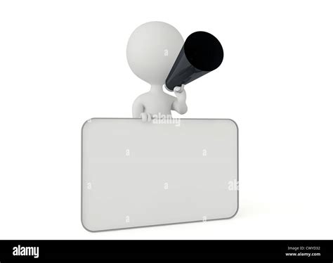 D Humanoid Character Hold A Bullhorn And A Blank Card Stock Photo Alamy