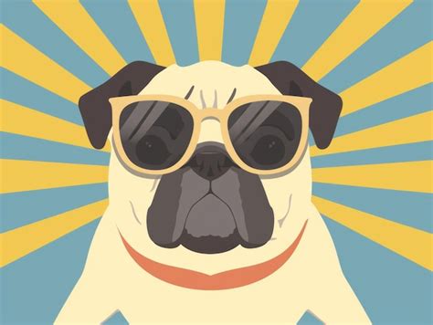 A Cartoon Pug Wearing Sunglasses On A Blue Background Premium Ai