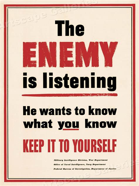 The Enemy Is Listening Keep It To Yourself WWII Espionage Poster