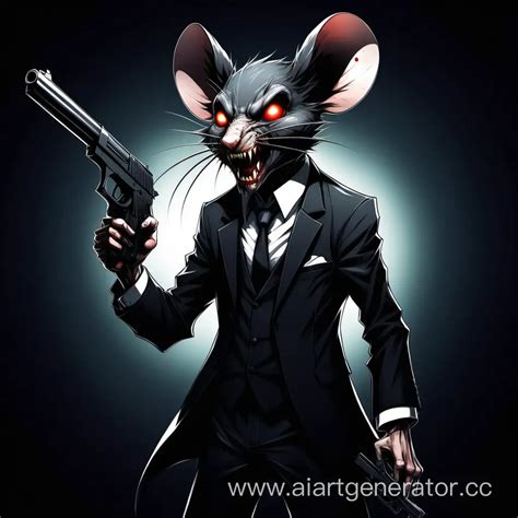 Sinister AnimeStyle Mouse Catcher in Black Suit with Menacing Demeanor ...